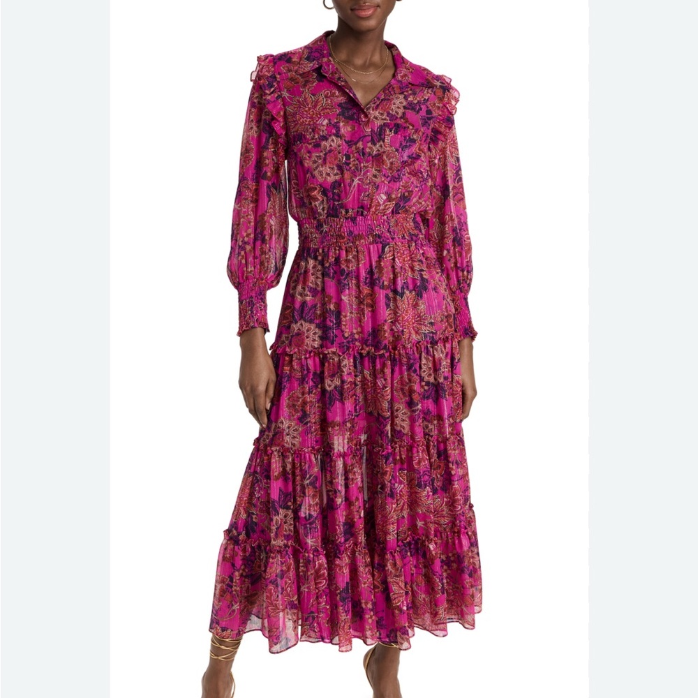 Misa Los Angeles Pink Tiered Sundress with Bishop Sleeves